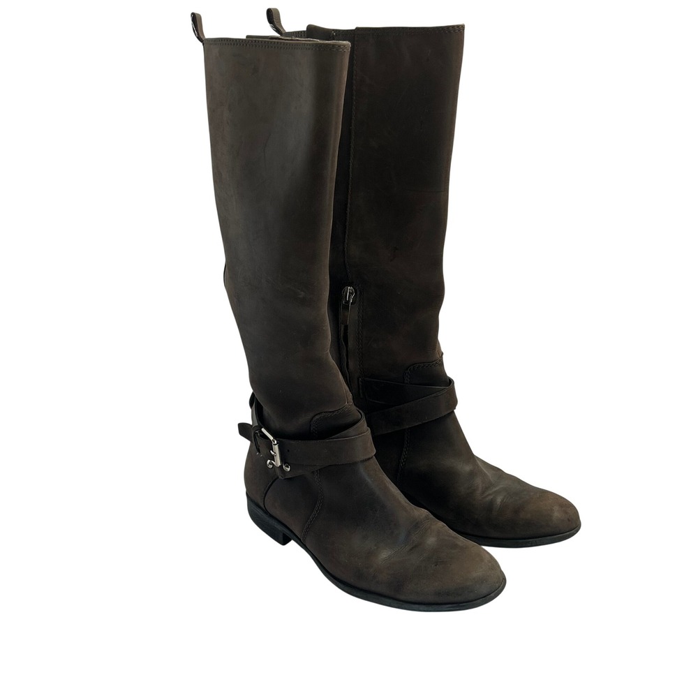 Enzo‎ Angiolini Brown Leather Tall Riding Boots Buckle Strap Size 7.5M